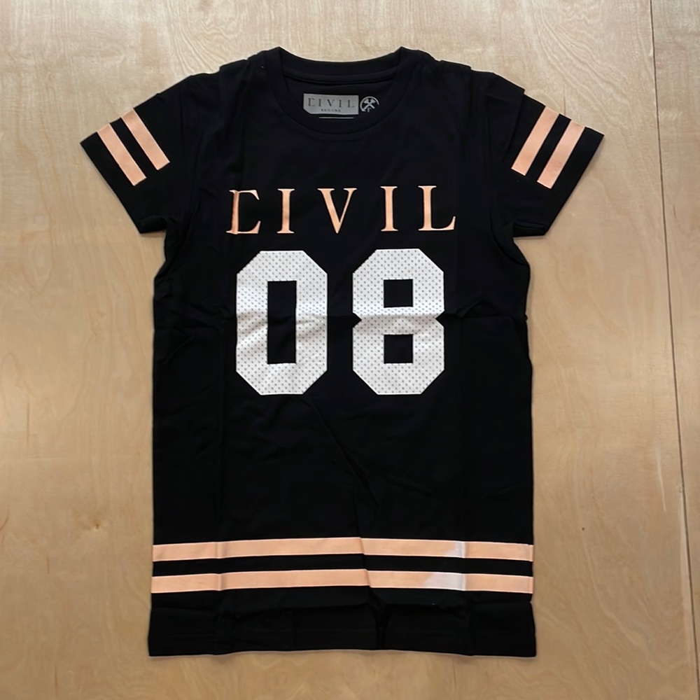 Vintage Civil Regime Black Varsity printed tee Sz S Women’s